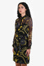 Moschino Black/Yellow Silk Happy Face Graphic Sheer Button Down Dress