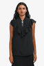 Miu Miu 2018 Black Silk Collared Star Embellished Short Sleeve Top Size 36