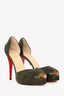 Christian Louboutin Green Leather Pleated Peep Toe Heels Size 40.5