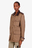Burberry Khaki Leather Detail Barn Jacket Size 48