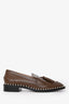 Stuart Weitzman Brown Leather Fringe Pearl Embellished Loafers Size 8
