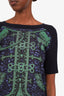 Louis Vuitton Navy/Green Silk Wool Short Sleeve Knit Printed Dress Size S