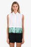 Delpozo White Cotton Teal Embellished Crop Top Size 38