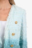 Balmain Blue Ombre Tweed Fringe Blazer with Gold Buttons Size 38