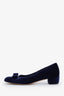Salvatore Ferragamo Navy Velvet Bow Vara Pumps Size 10
