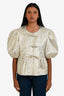 Ganni Gold/Silver Metallic Three Tie Peplum Top Size 40