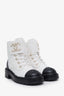 Pre-loved Chanel™ White Tweed Lambskin Quilted Lace Up Combat Boots Size 36.5