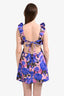 Zimmermann Purple Linen Floral Print 'High Tide' Mini Dress Size 2