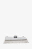 Miu Miu Silver Metallic Leather Crystal Embellished Fringe Card Hold with Chain