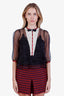 Gucci Black Sheer Puff Sleeve Crystal Bow Top with Camisole Size 38