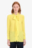 Gucci Neon Yellow Silk Long Sleeve Tie Front Blouse Size 38