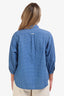 Burberry Brit Blue Linen Cotton Blend Polka Dots Button Down Short Sleeve Shirt Size M