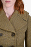 Burberry Brown Herringbone Tweed Double-Breasted Belted Jacket Size 38