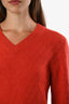 Pre-loved Chanel™ Orange Wool V-Neck Long Sleeve CC Sweater Estimated Size 36