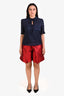 Greta Constantine Red Silk Wool High Rise Shorts Size 6