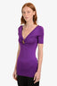 Gucci Purple Knit Gold Detail V-Neck Short Sleeve Top Size S