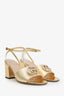 Gucci Gold Crystal GG Block Heeled Sandals Size 38.5