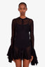 Khaite Black Sheer Ruffled Long Sleeve Mini Dress Estimated Size S