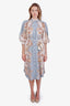 Alemais Blue Paisley Linen Cotton Button Down Belted Midi Dress Size 0