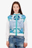 Hermès White/Blue Silk Printed Zip-Up Knit Jacket Size 36