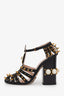 Gucci Black Leather Studded 'Kendall' Block Heels Size 36.5