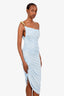Bottega Veneta Blue One Shoulder Midi Draped Dress Size 38