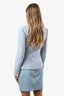 Balmain Light Blue Cotton Tweed Double Breasted Gold Button Blazer Size 34