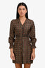 Sandro Brown/Black Multicolour Silk Floral Print Long Sleeve Midi Dress Size 34