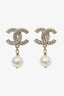 Pre-loved Chanel™ Light Gold Tone Pearl Crystal CC Logo Drop Earrings
