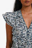 Veronica Beard Cotton Grey/Navy Printed Ruffled Shoulder Sleeveless Top Size 0