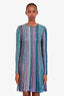Missoni Blue/Multicolour Pleated Stripe Sequin Long Sleeve Mini Dress Size 40