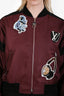 Louis Vuitton Burgundy Embroidered Patchwork Bomber Jacket Size 40