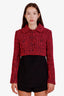 Pre-loved Chanel™ 16K Fuchsia Tweed Houndstooth Cropped Blazer Jacket Size 38
