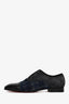 Christian Louboutin Black Leather/Blue Tweed Loafers Size 40 Men's