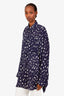 Balenciaga Blue/White Painted Pleated Button Up Blouse Size S