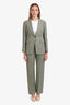 Brunello Cucinelli Sage Green Linen Blend Blazer + Pant Tailored Suit Set Size 40