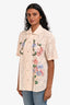 Andersson Bell Beige/Multi Floral Embroidered Button Down Short Sleeve Shirt Size S