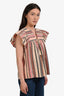 Ulla Johnson Pink/Grey Striped Cotton Blend Ruffled Shoulder Top Size 4