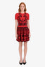 Alexander McQueen Red/Black Viscose Blend Jacquard Floral SS Dress Size XS