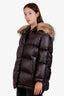 Prada Black Nylon and Fox Fur Trimmed Puffer Jacket With Belt Size 36