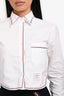 Thom Browne White Oxford Grosgrain Cropped Long Sleeve Button Up Shirt Size 40
