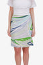 Emilio Pucci Green/Blue Silk Printed Midi Skirt Size 10