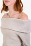 Isabel Marant Light Grey Wool Cashmere Rib Knit Off Shoulder 'Baya' Sweater Size 34