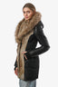 Veste Rudsak noire et marron en cuir, nylon et fourrure, longueur cuisse, taille S