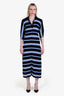 Proenza Schouler Black/Blue Wool Silk Horizontal Stripe Short Sleeve Collared Midi Dress Size S