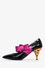 Prada Black Leather Multicoloured Jewel Pink Bow Mary Jane Heels Size 39