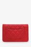 Pre-loved Chanel™ 2017-18 Red Quilted Leather Letter Embossed Classic Wallet on Chain