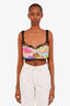 Versace Black/Pink Lace Trimmed Printed Bra Top Size 44