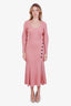 Self-Portrait Pink/Sparkle Knit Long Sleeve Button Detail Maxi Dress Size S