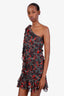 Veronica Beard Black/Multicolour Floral Silk One Shoulder Mini Dress Size 2
